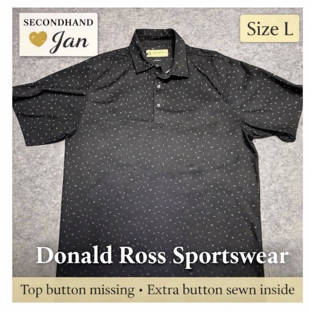 Donald Ross Sportswear Men's Polo Black White Print Size Large Golf Shirt Theme‎